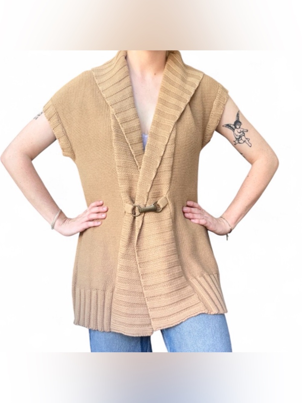Lauren Ralph Lauren Camel Linen Cotton Knit Vest Medium preppy academia